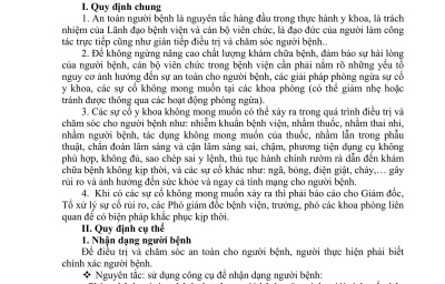 QUY ĐỊNH THỰC HIỆN AN TOÀN NGƯỜI BỆNH
